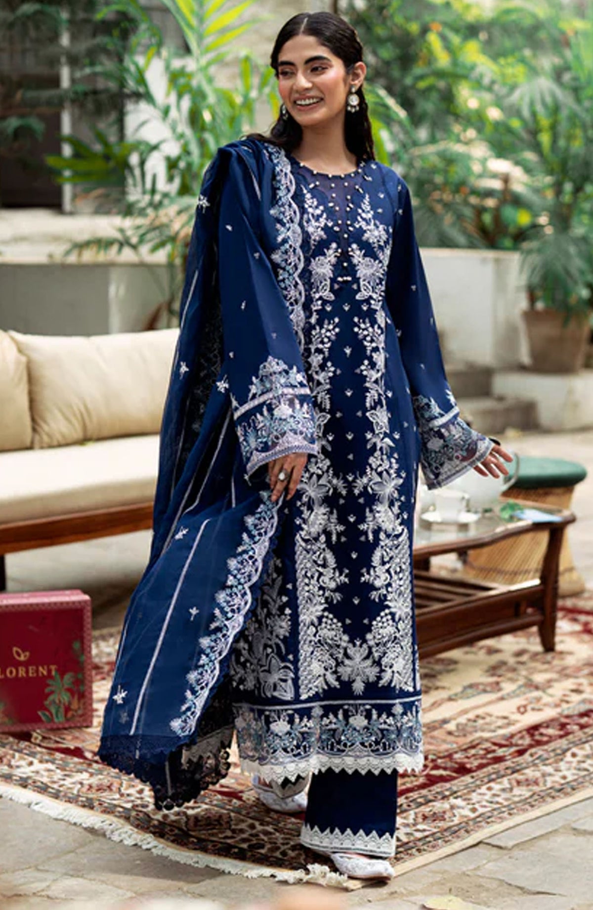Florent Embroidered Lawn Unstitched 3 Piece Suit - FEE-09 - FL25EELL - Blue - Eid Collection