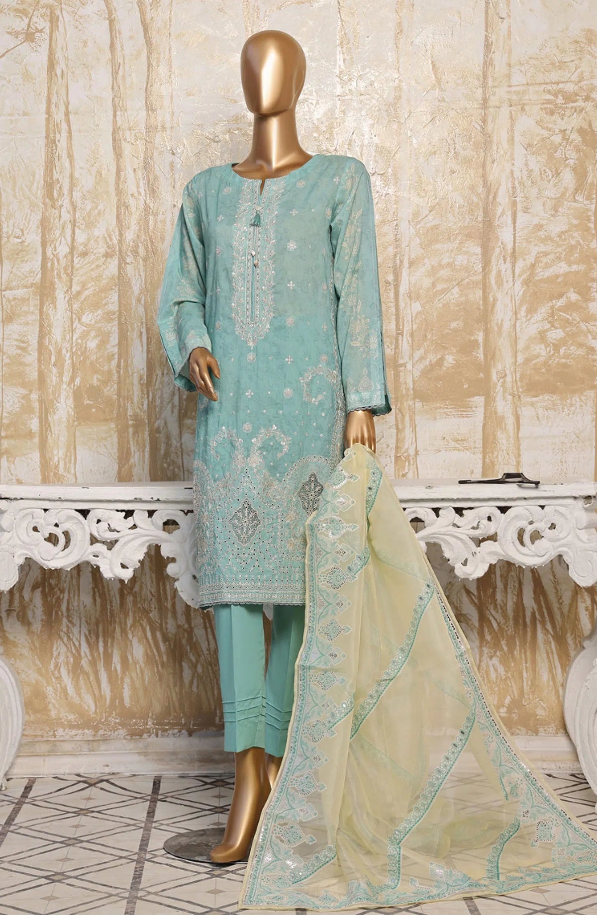 HZ RTW EID EDIT Festive Embroidered Series - FEL-409 SKY BLUE