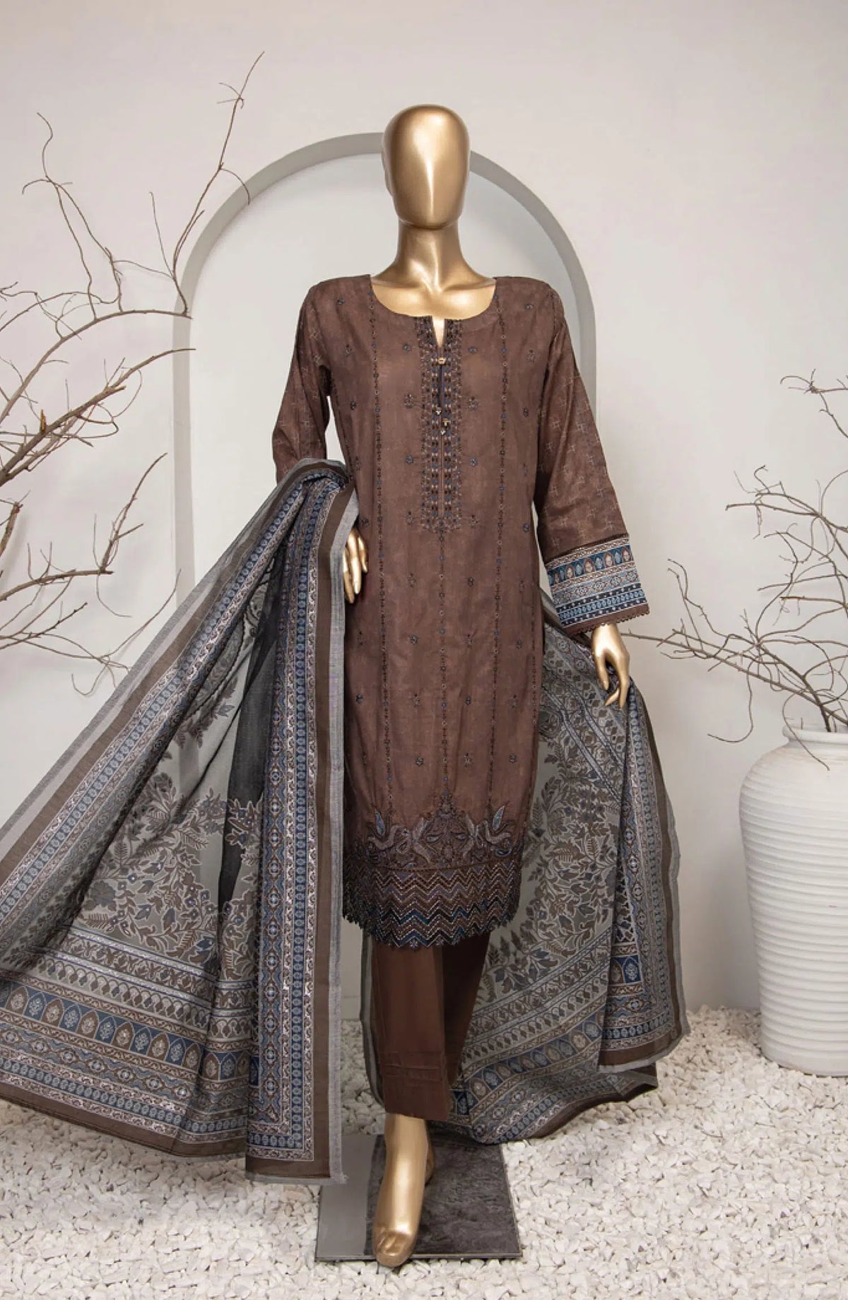 HZ RTW EID EDIT Festive Embroidered Series - FEL-410 BROWN