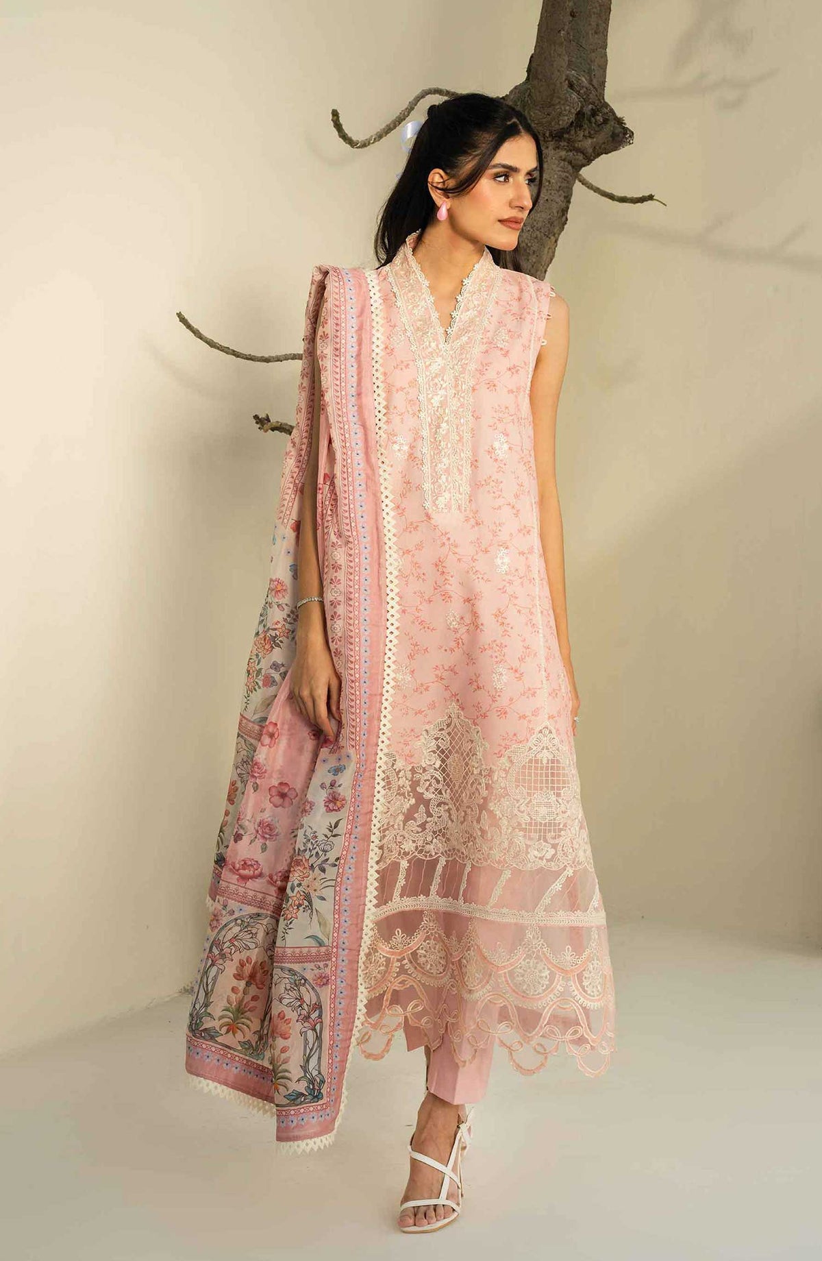 Faiza Faisal Embroidered Lawn Unstitched 3 Piece Suit - FFP 02 Sabine - FF25PL - Light Pink - Summer Collection