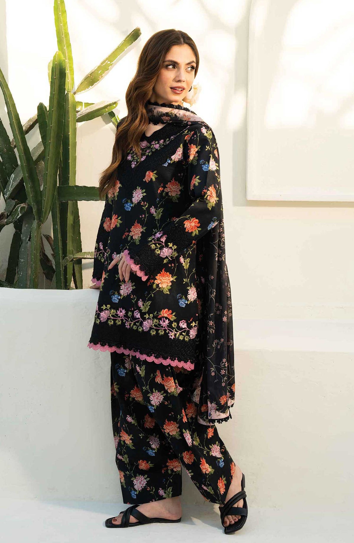 Faiza Faisal Embroidered Lawn Unstitched 3 Piece Suit - FFP 03 Eabah - FF25PL - Black - Summer Collection