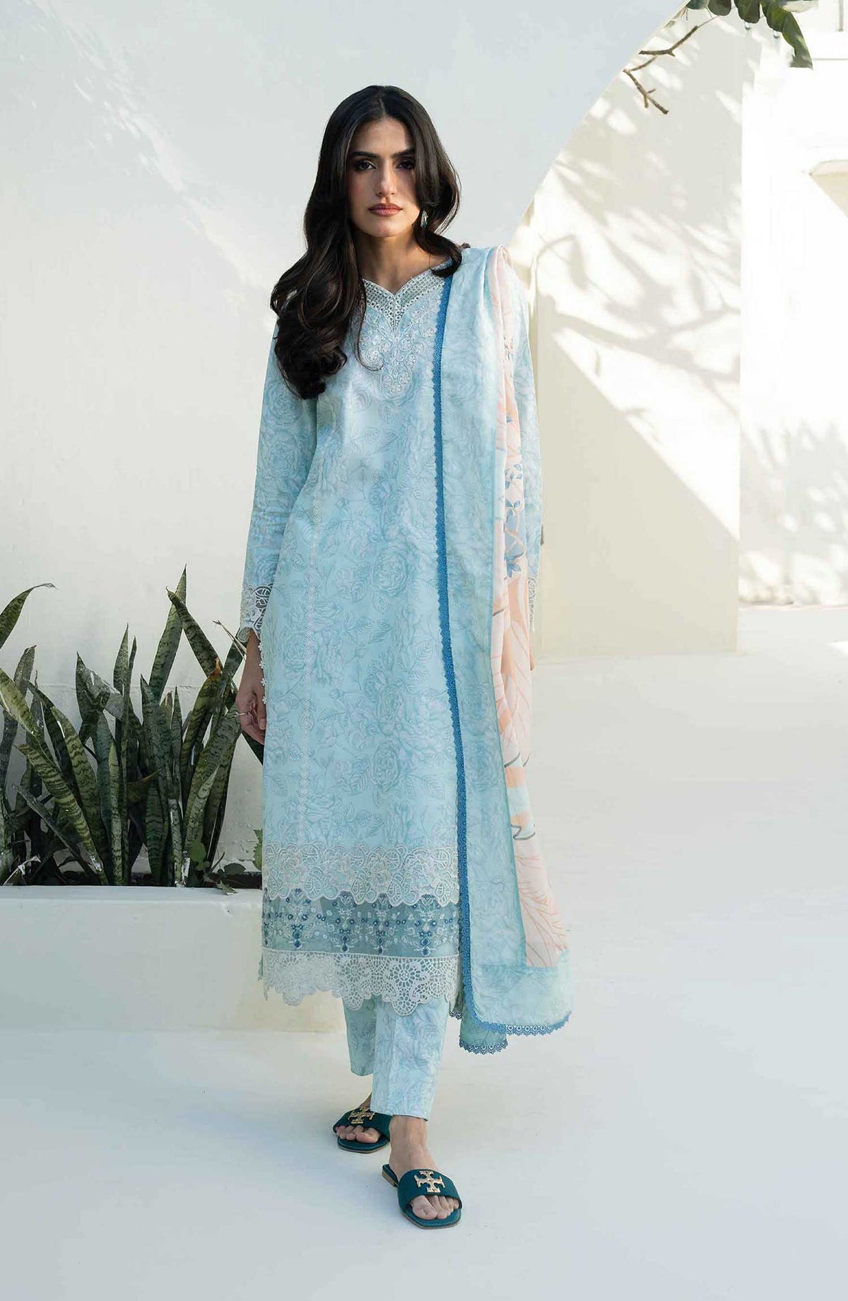Faiza Faisal Embroidered Lawn Unstitched 3 Piece Suit - FFP 04 Jose - FF25PL - Light Blue - Summer Collection