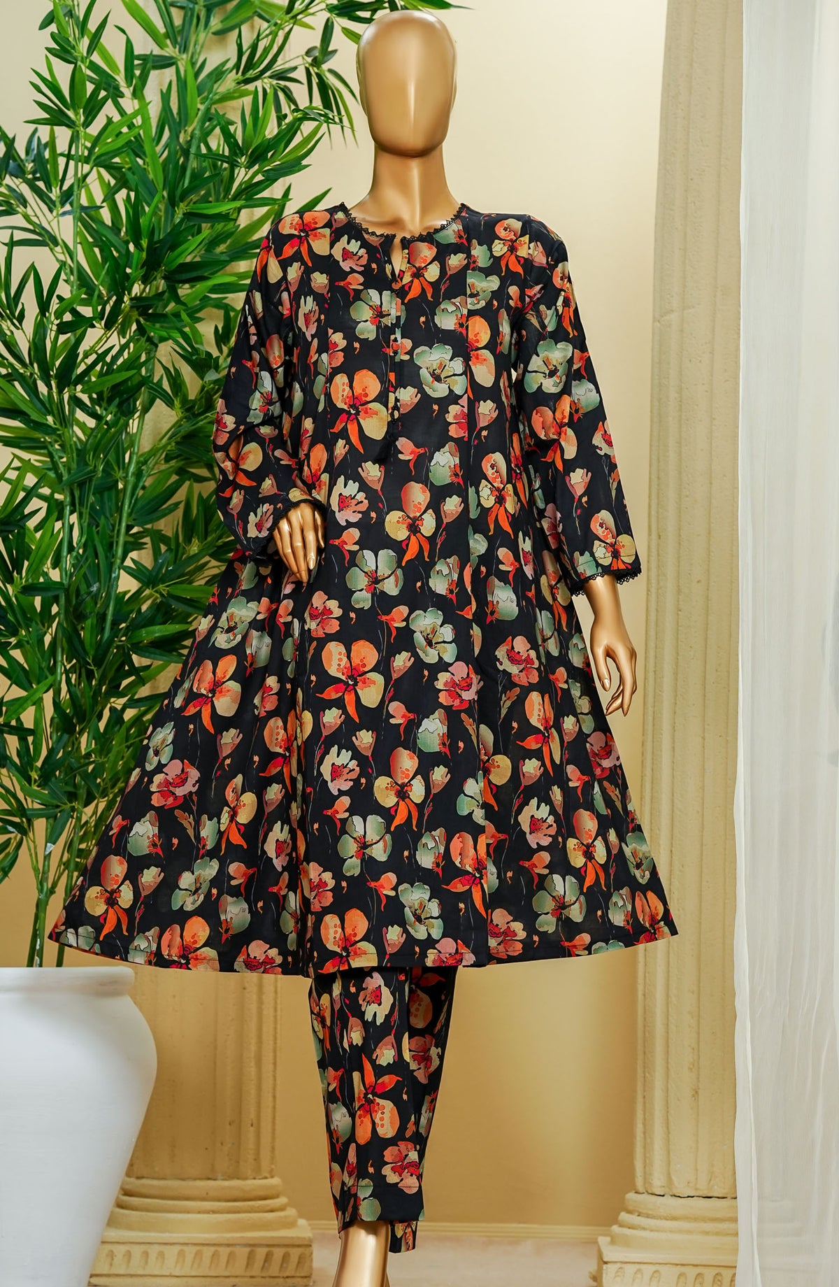 Amna Khadija Printed Lawn Stitched 2 Piece Suit - FFPC-02 - AM25FFPC - Black - Summer Collection