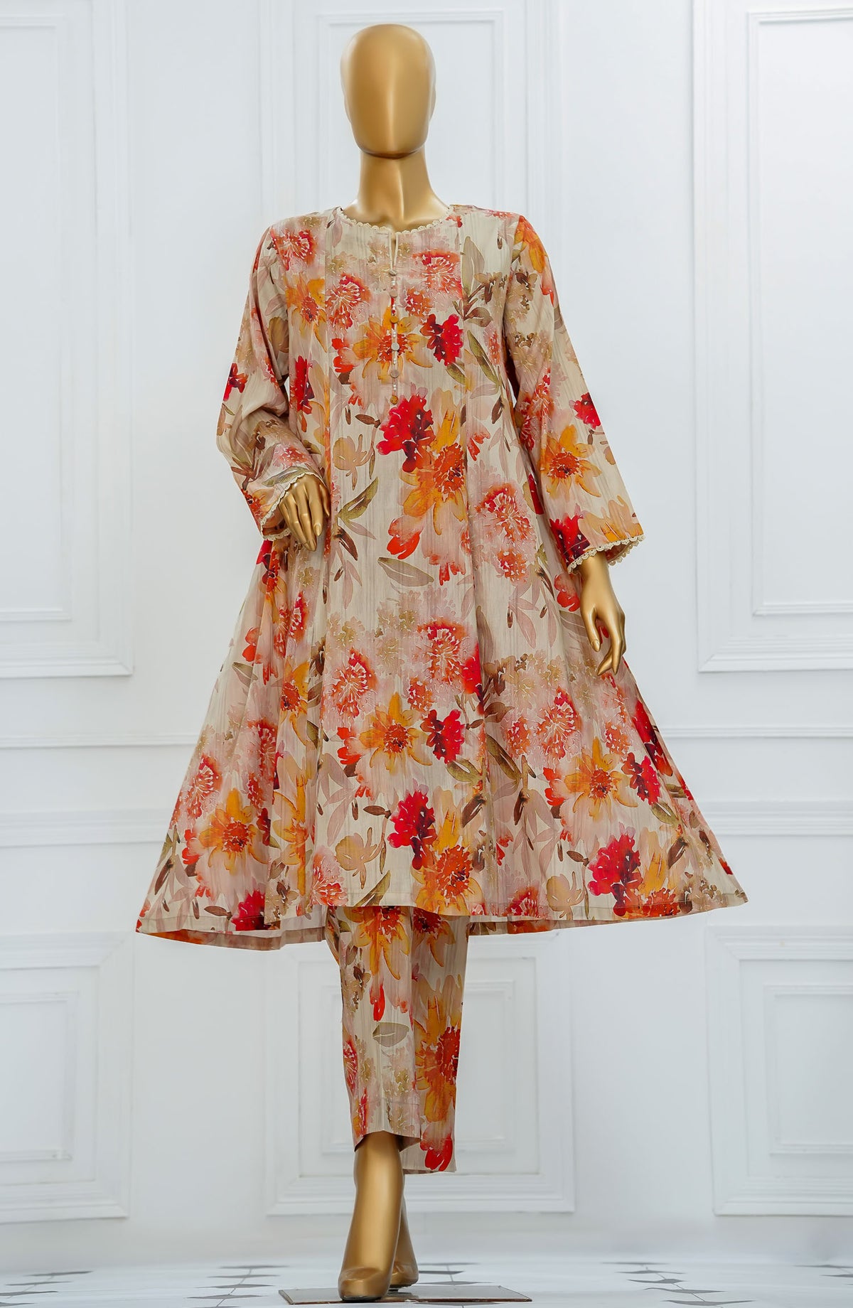 Amna Khadija Printed Lawn Stitched 2 Piece Suit - FFPC-05 - AM25FFPC - Beige - Summer Collection