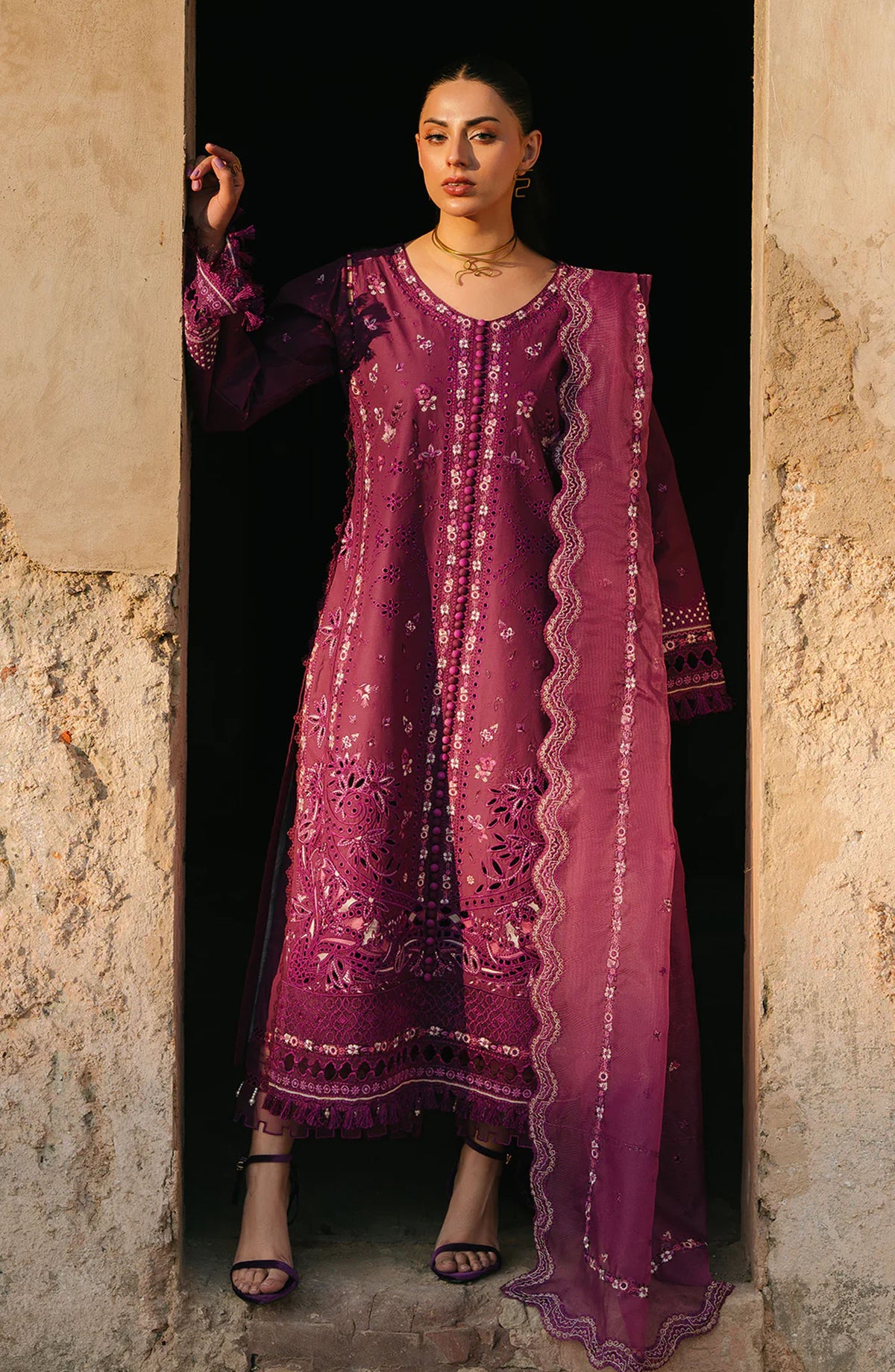 Sarang by Fiona Embroidered Lawn Unstitched 3 Piece Suit - Feride - FIO25SL - Purple - Summer Collection