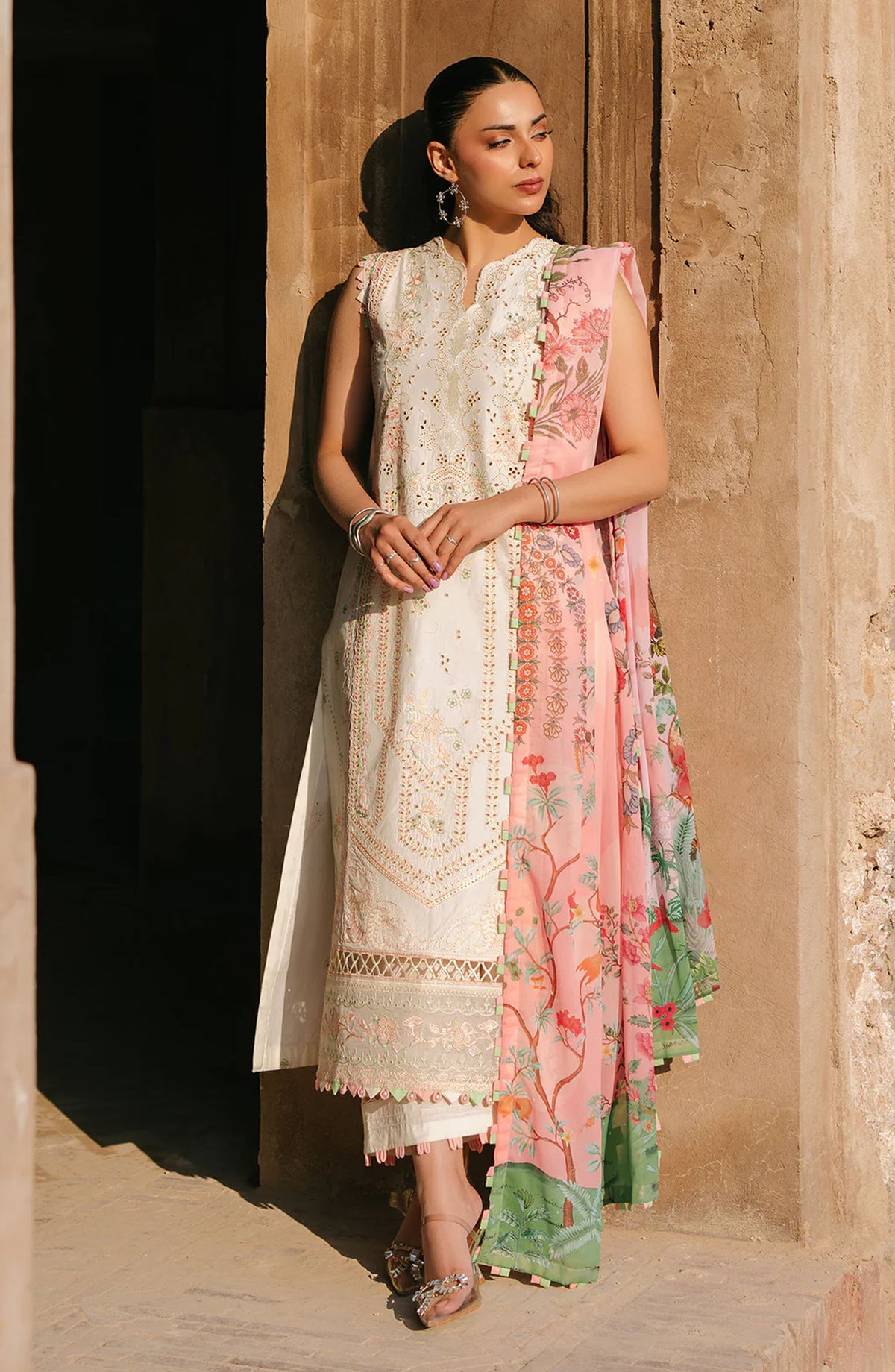 Sarang by Fiona Embroidered Lawn Unstitched 3 Piece Suit - Nevin - FIO25SL - Off White - Summer Collection