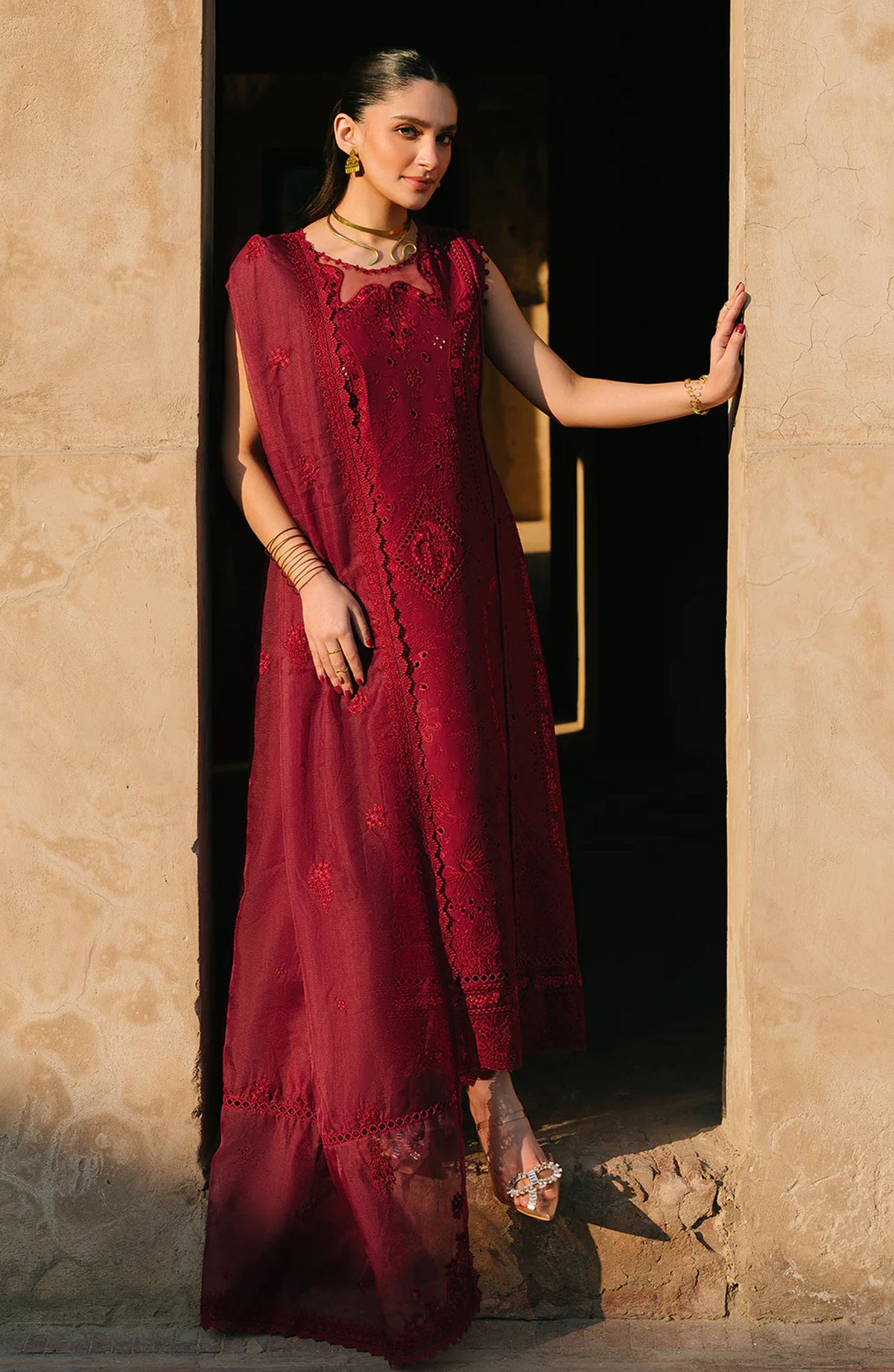 Sarang by Fiona Embroidered Lawn Unstitched 3 Piece Suit - Amira - FIO25SL - Maroon - Summer Collection