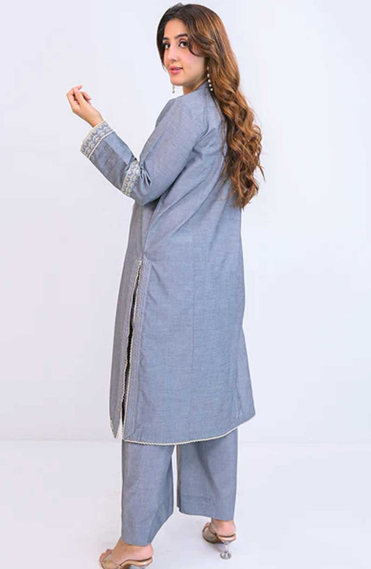 Ayla Studio Co-ords Chambaray Stitched 2 Piece - Fitoor - AS25CO - Blue - Casual Collection