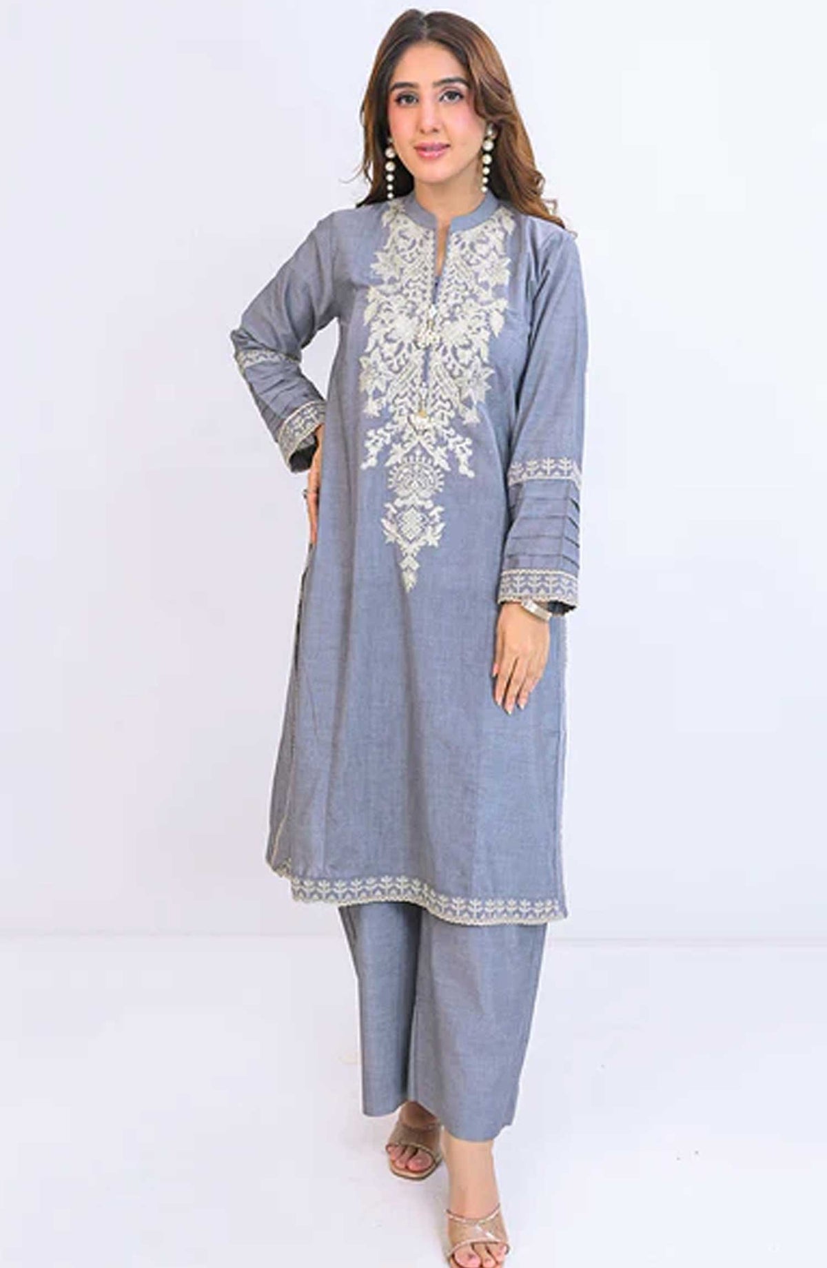 Ayla Studio Co-ords Chambaray Stitched 2 Piece - Fitoor - AS25CO - Blue - Casual Collection