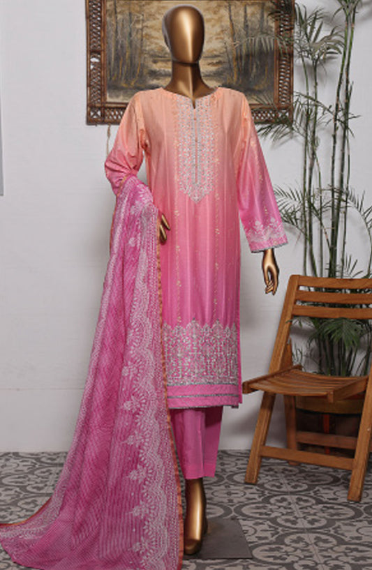 HZ Textile Embroidered Jacquard Unstitched 3 Piece Suit - FJE-1222 - HZ25UFJ - Pink - Festive Collection