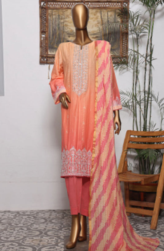 HZ Textile Embroidered Jacquard Unstitched 3 Piece Suit - FJE-1224 - HZ25UFJ - Orange - Festive Collection