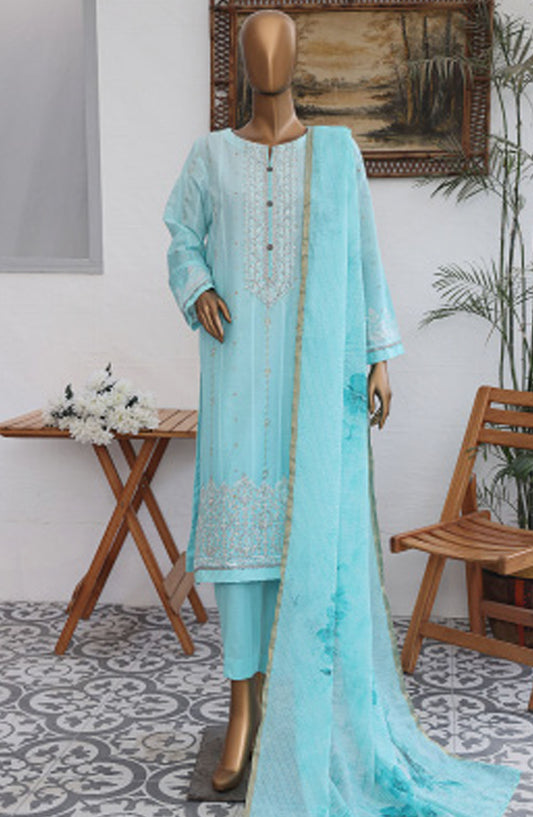 HZ Textile Embroidered Jacquard Unstitched 3 Piece Suit - FJE-1225 - HZ25UFJ - Blue - Festive Collection
