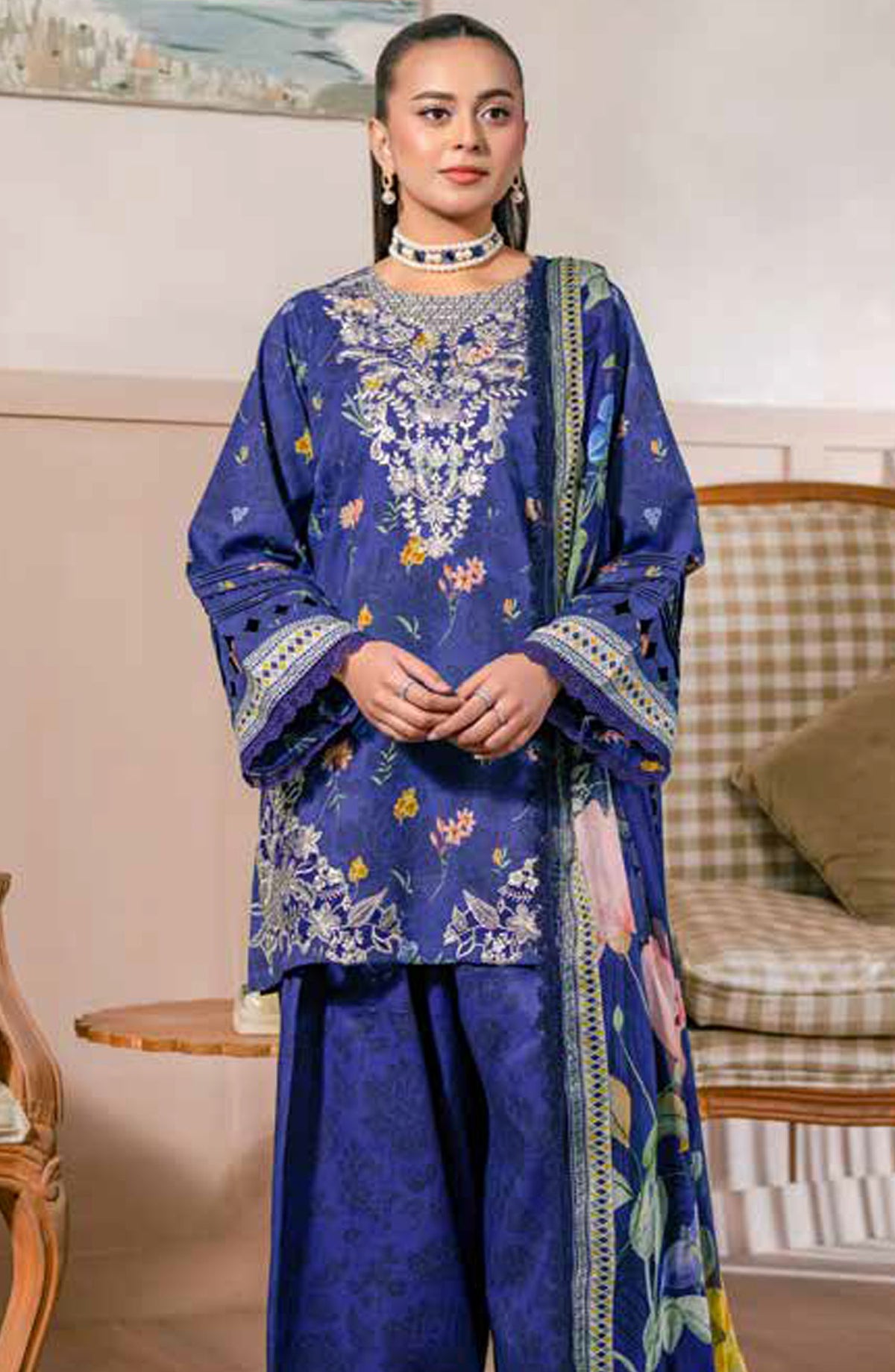 Zync by Florent Embroidered Lawn Unstitched 3 Piece Suit - FL-08-A - FL25ZL - Blue - Summer Collection