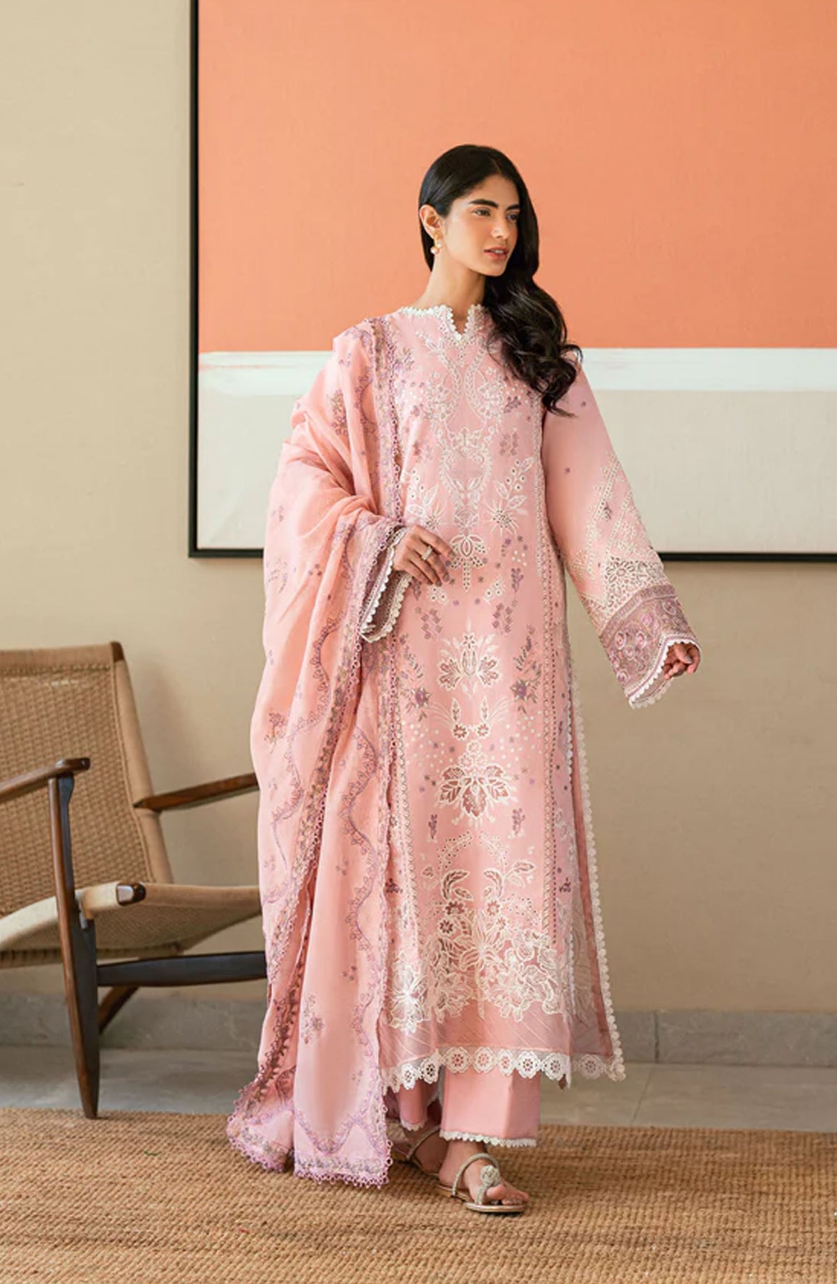 Florent Embroidered Lawn Unstitched 3 Piece Suit - FL-06 A - FL25ELL - Pink - Summer Collection