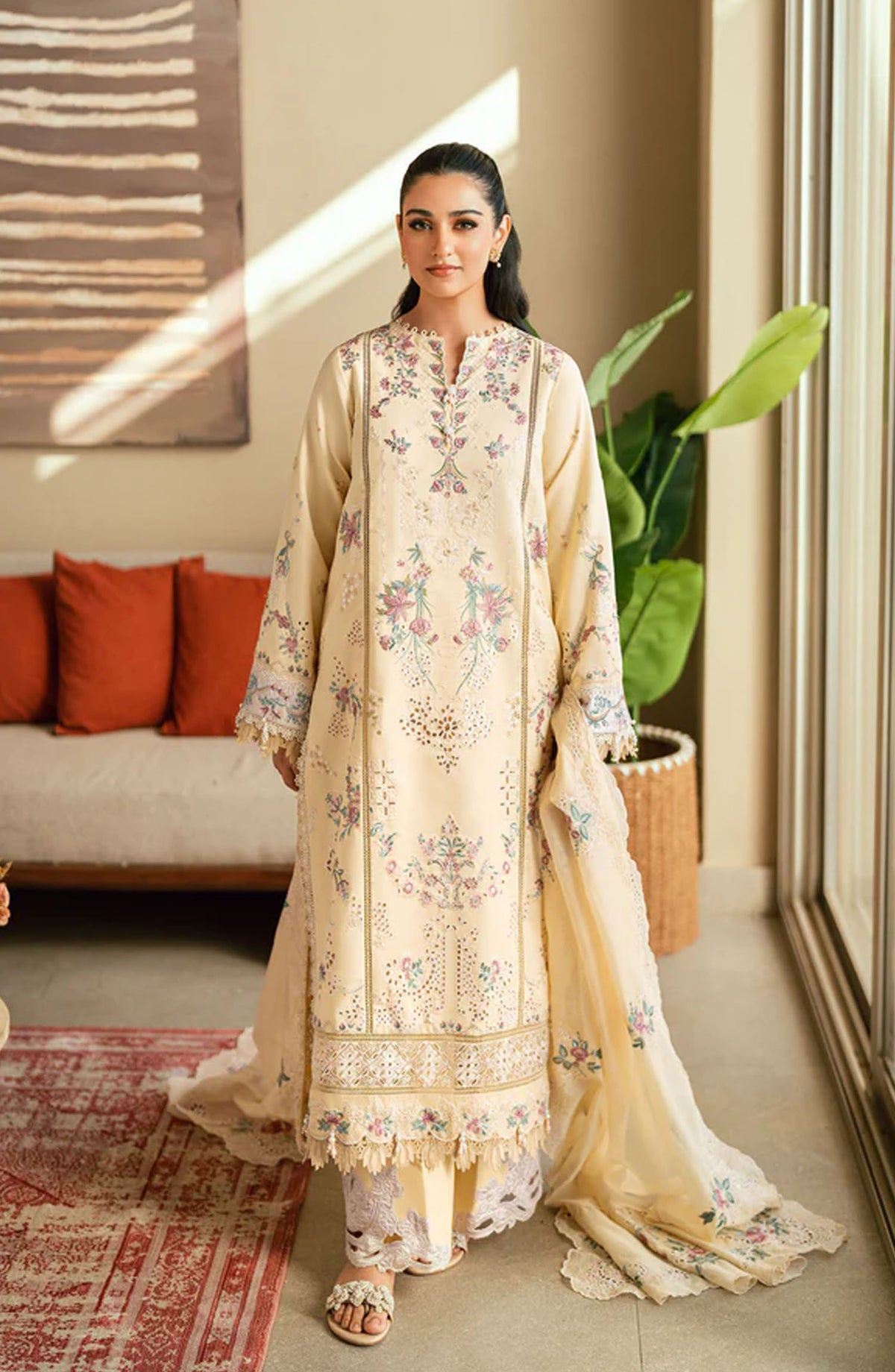 Florent Embroidered Lawn Unstitched 3 Piece Suit - FL-05 B - FL25ELL - Yellow - Summer Collection