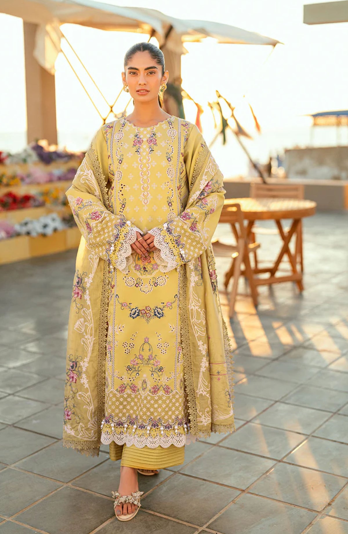 Florent Embroidered Lawn Unstitched 3 Piece Suit - FL-04 B - FL25ELL - Yellow - Summer Collection