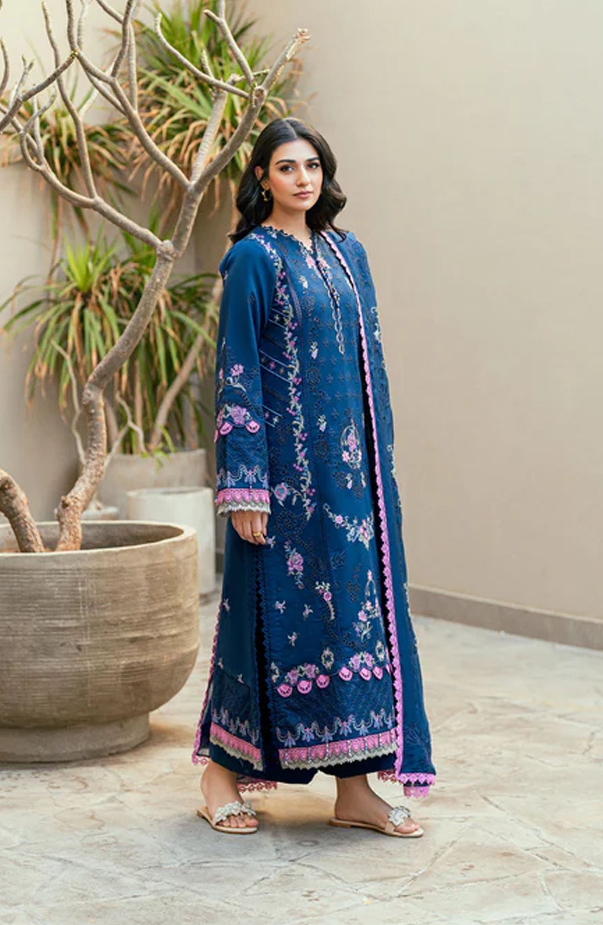 Florent Embroidered Lawn Unstitched 3 Piece Suit - FL-04 A - FL25ELL - Blue - Summer Collection