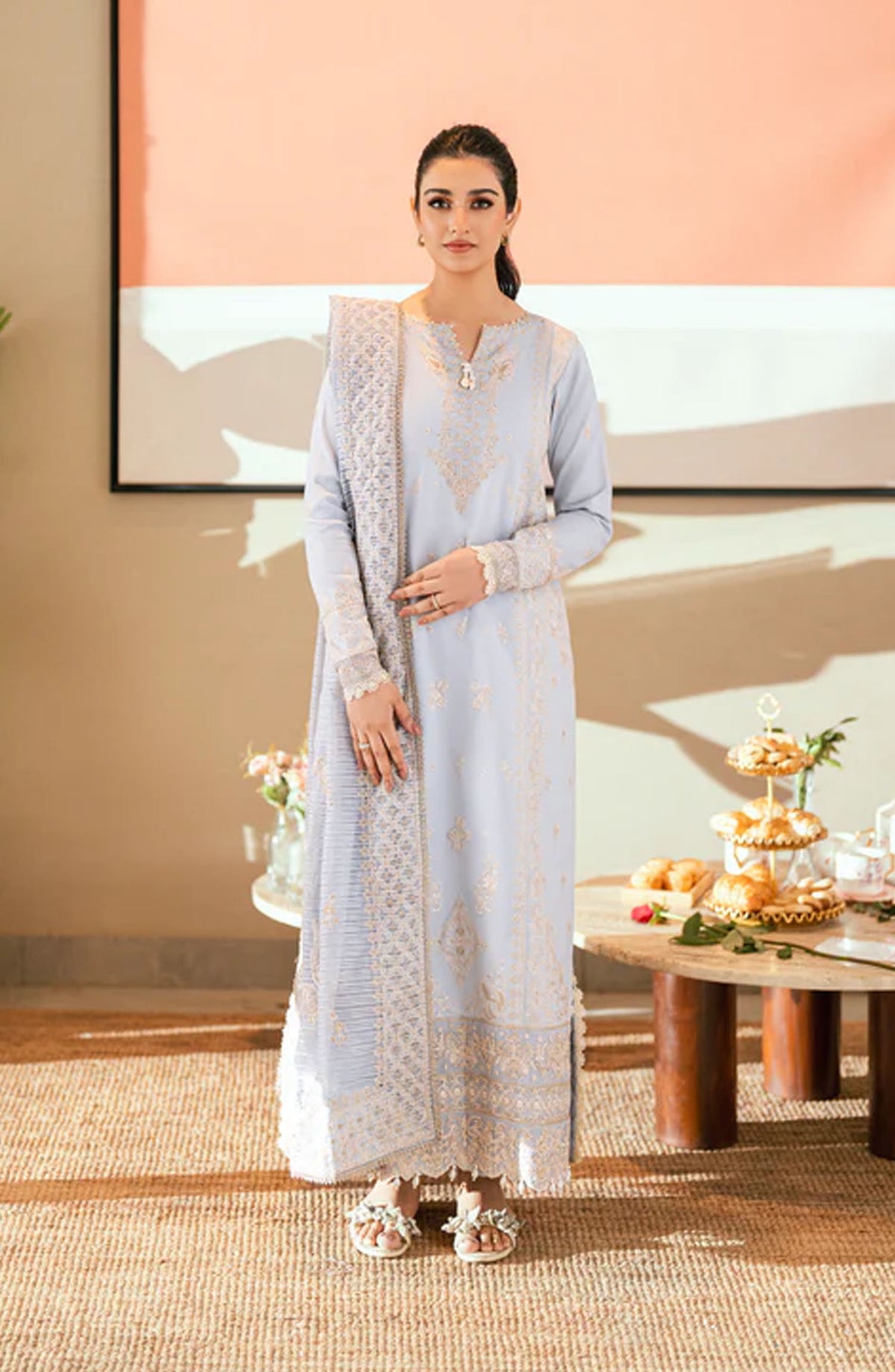 Florent Embroidered Lawn Unstitched 3 Piece Suit - FL-02 B - FL25ELL - Blue - Summer Collection