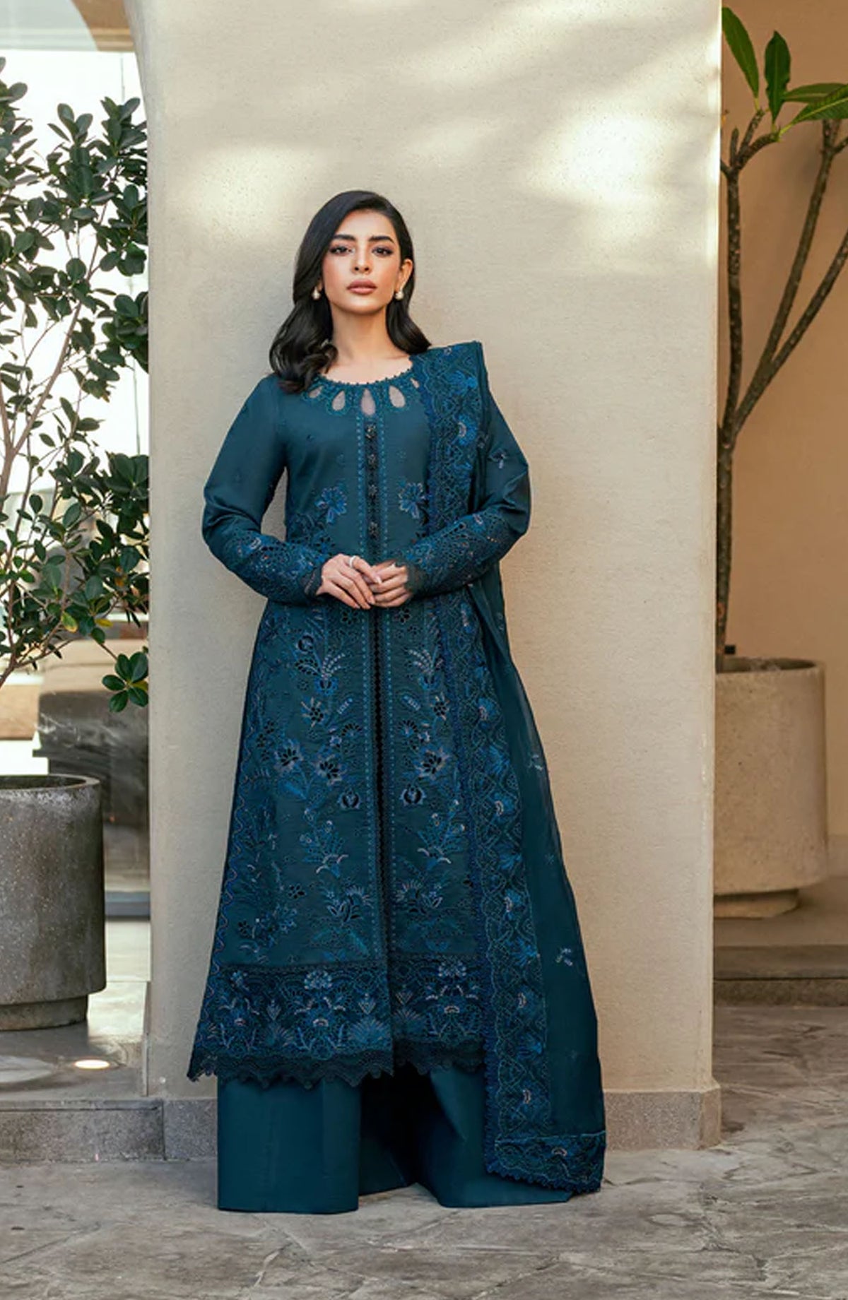 Florent Embroidered Lawn Unstitched 3 Piece Suit - FL-01 B - FL25ELL - Blue - Summer Collection