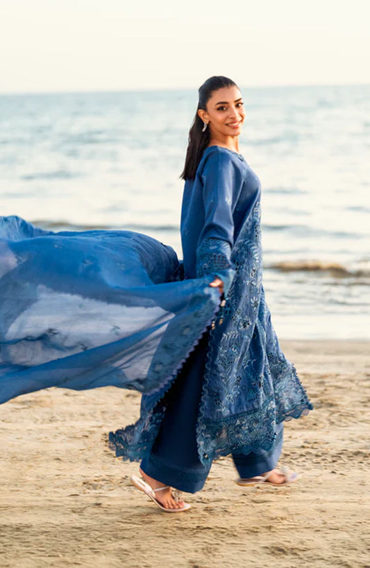Florent Embroidered Lawn Unstitched 3 Piece Suit - FL-01 A - FL25ELL - Blue - Summer Collection