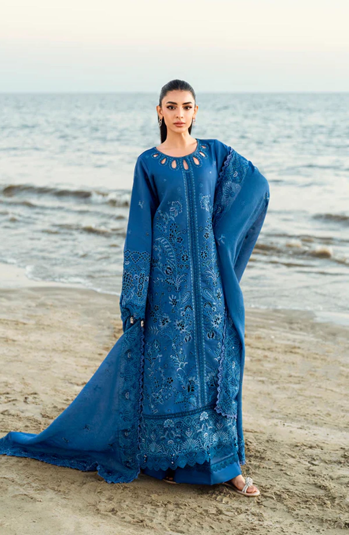 Florent Embroidered Lawn Unstitched 3 Piece Suit - FL-01 A - FL25ELL - Blue - Summer Collection
