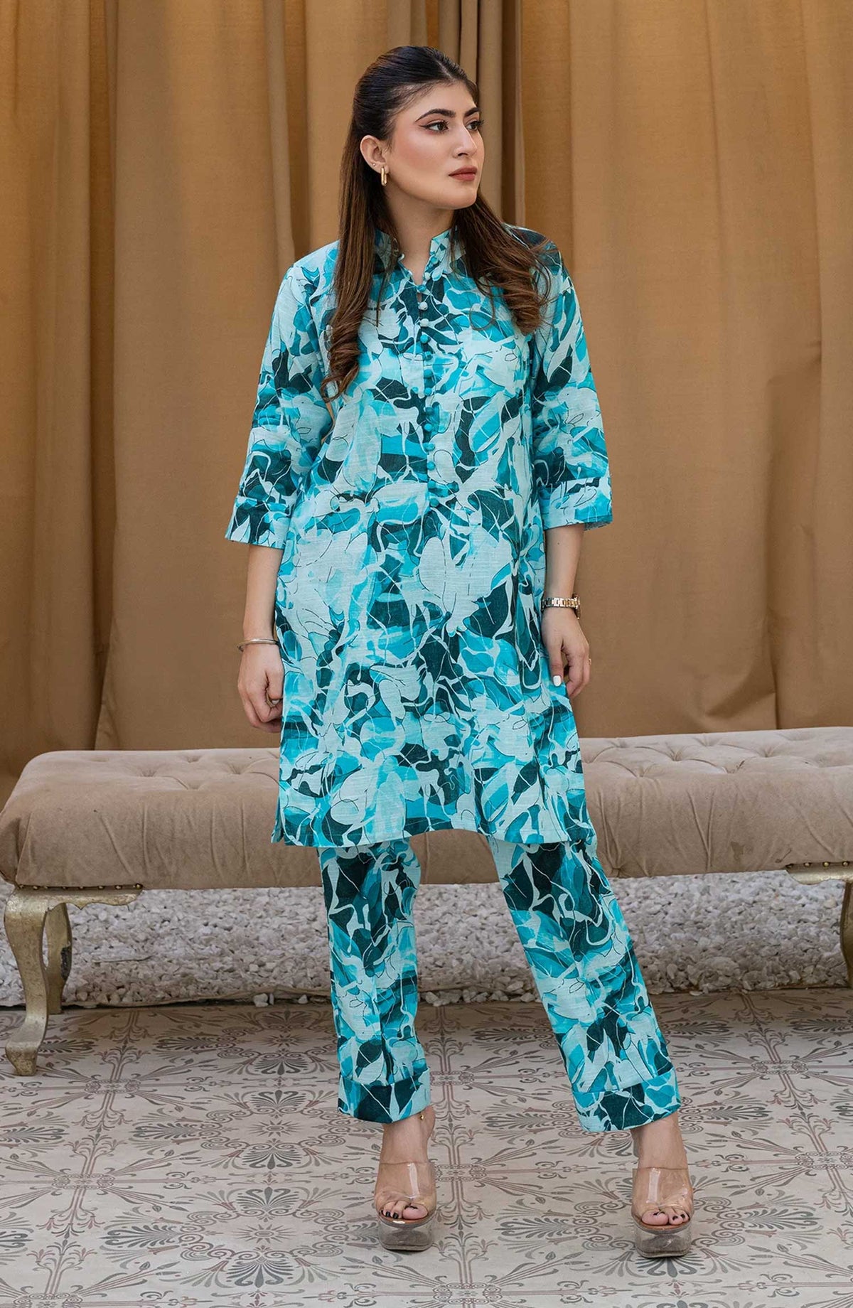 Rangeen Printed Khaddar Stitched 2 Piece - Floret Breeze - R25DW - Blue - Winter Collection