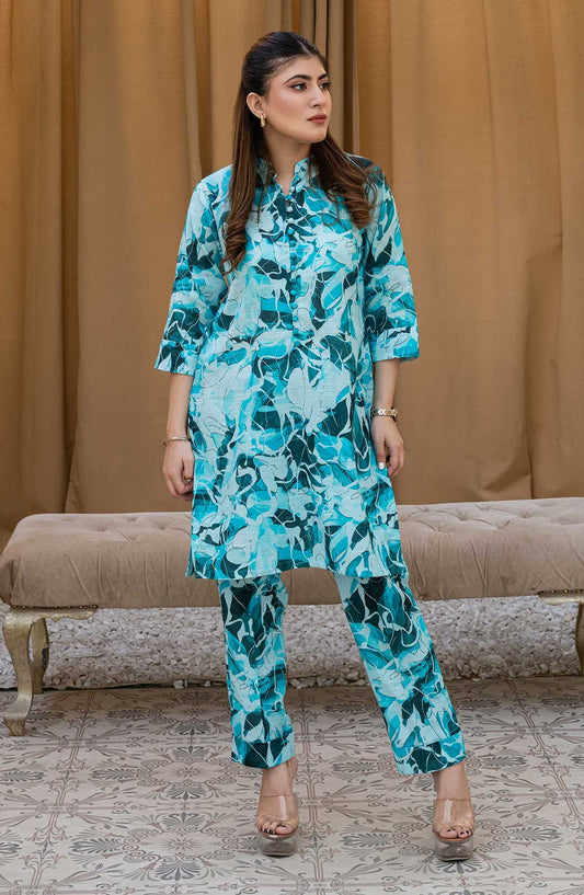 Rangeen Printed Khaddar Stitched 2 Piece - Floret Breeze - R25DW - Blue - Winter Collection