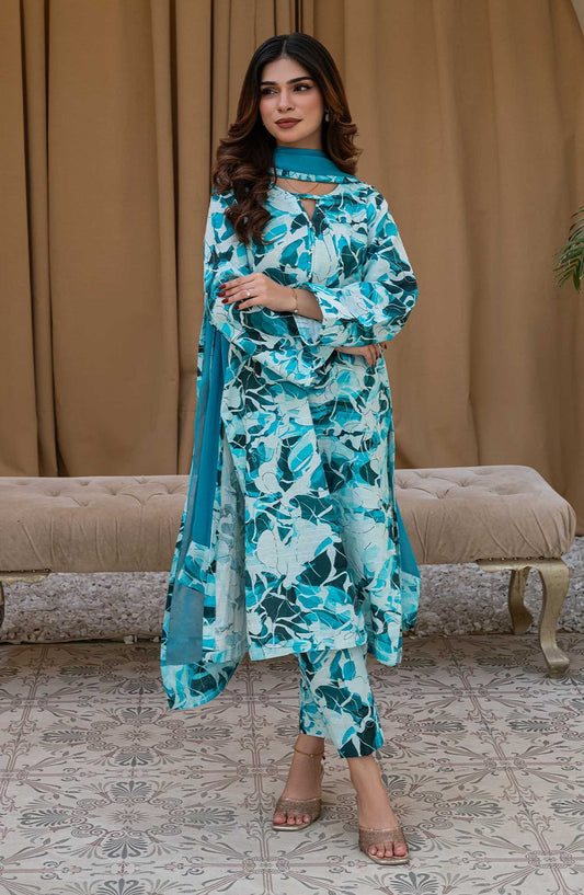 Rangeen Printed Khaddar Stitched 2 Piece - Floret Majesty - R25DW - Blue - Winter Collection