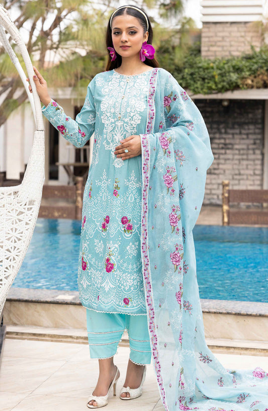 Florence by Nur Embroidered Lawn Unstitched 3 Piece Suit - FN-231 - NUR25FL - Blue - Summer Collection