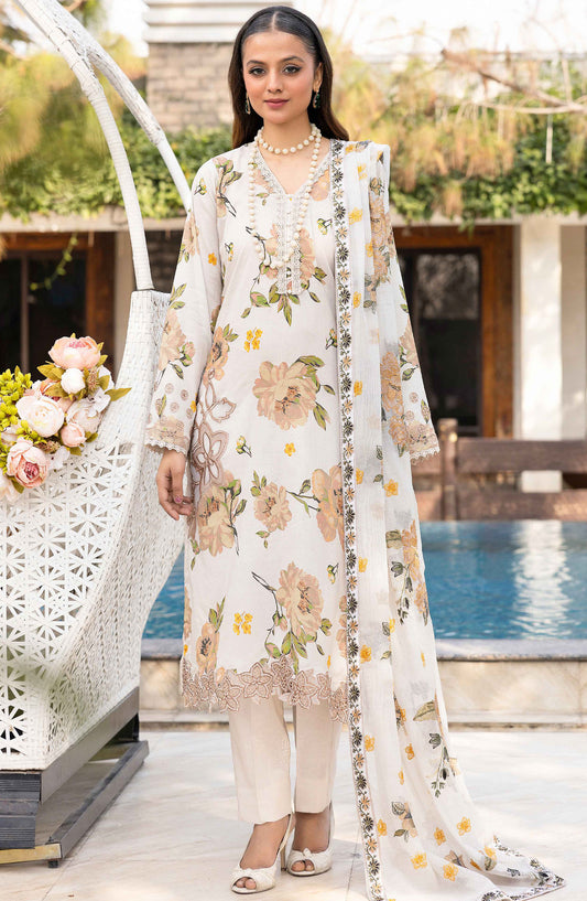 Florence by Nur Embroidered Lawn Unstitched 3 Piece Suit - FN-234 - NUR25FL - White - Summer Collection