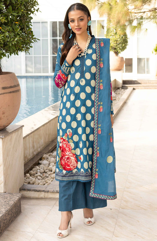 Florence by Nur Embroidered Lawn Unstitched 3 Piece Suit - FN-235 - NUR25FL - Blue - Summer Collection