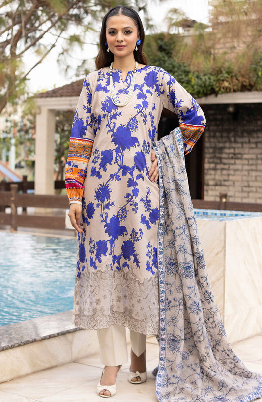 Florence by Nur Embroidered Lawn Unstitched 3 Piece Suit - FN-239 - NUR25FL - Blue - Summer Collection