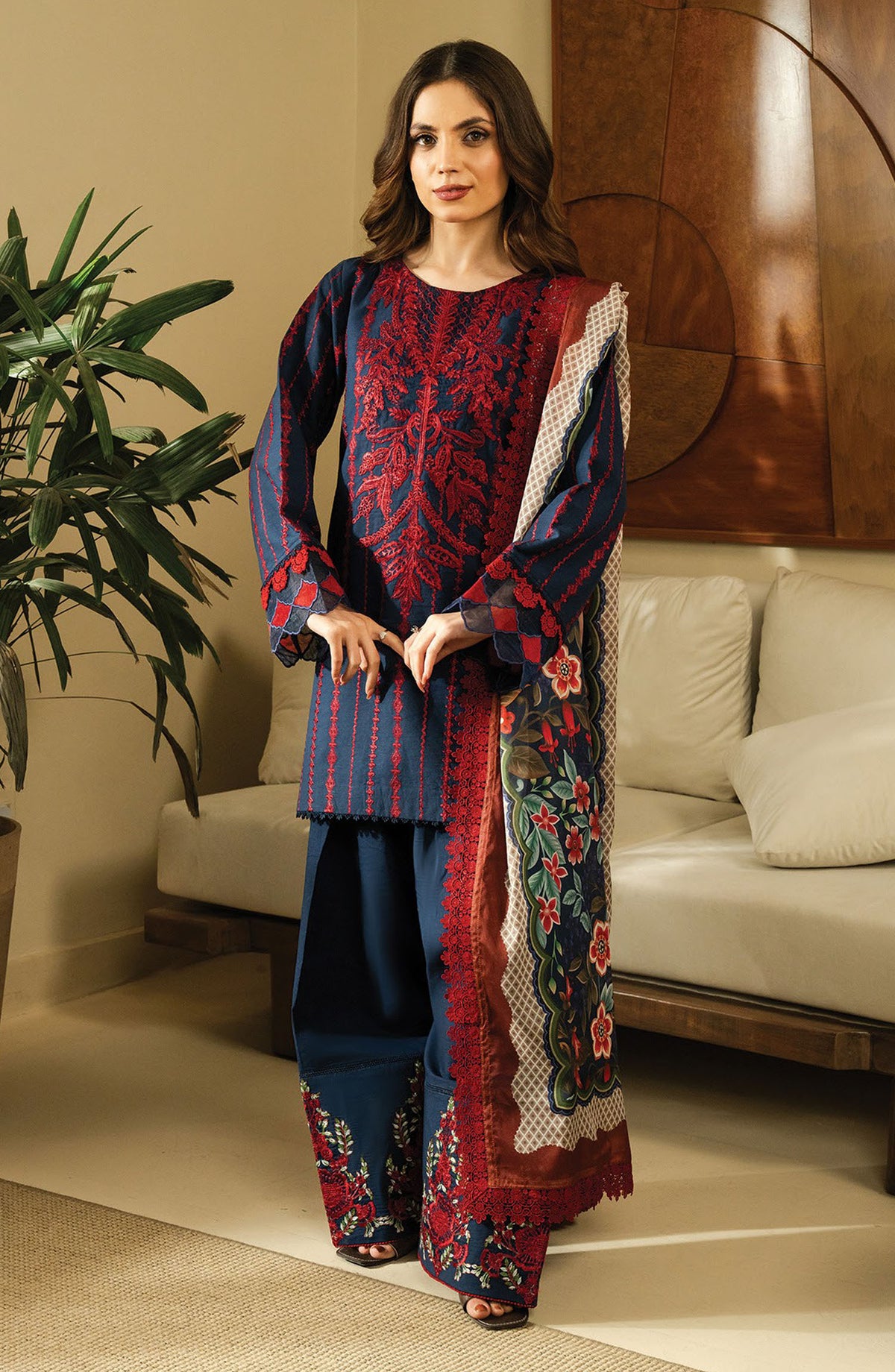 Faiza Faisal Embroidered Lawn Unstitched 3 Piece Suit - FNF-SS25-0400 Aina - FF25SSL - Blue - Summer Collection