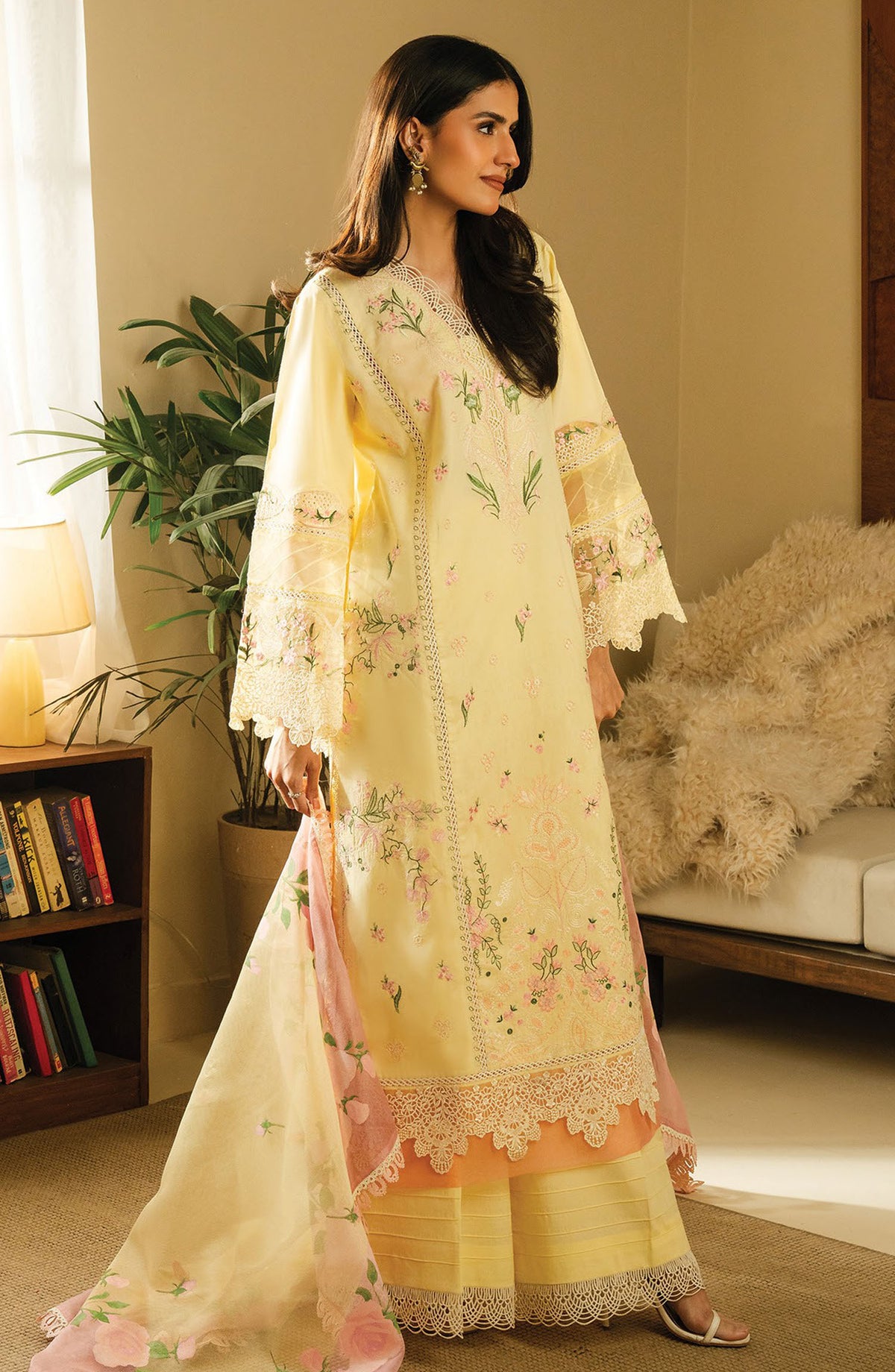 Faiza Faisal Embroidered Lawn Unstitched 3 Piece Suit - FNF-SS25-0401 Shelly - FF25SSL - Yellow - Summer Collection