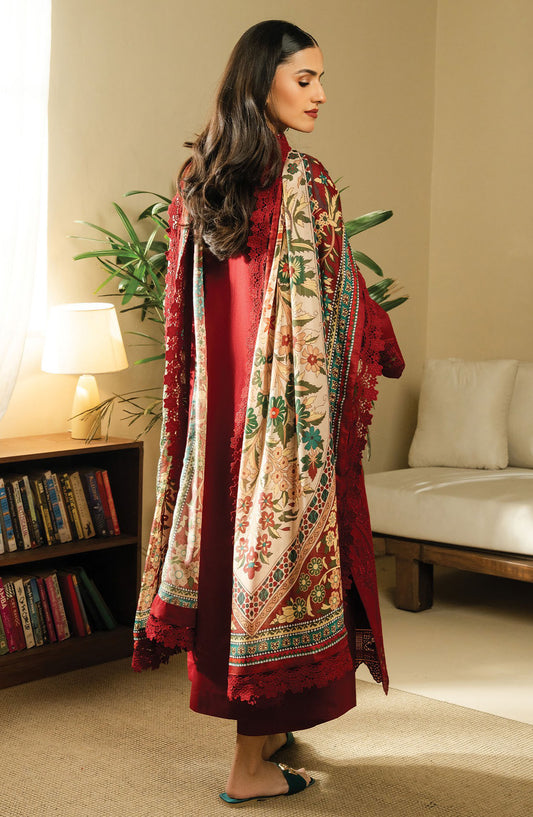 Faiza Faisal Embroidered Lawn Unstitched 3 Piece Suit - FNF-SS25-0402 Fresa - FF25SSL - Red - Summer Collection