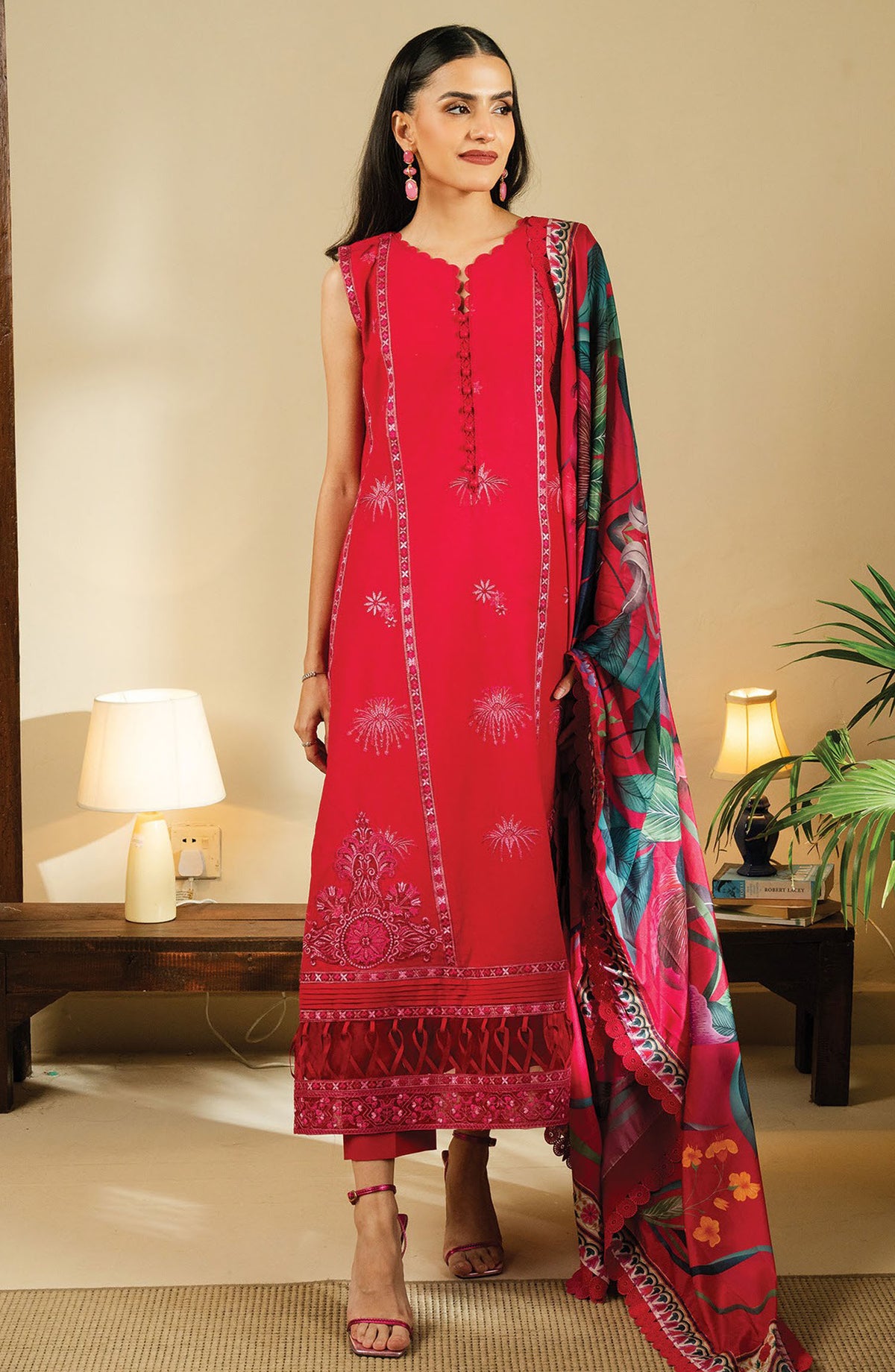 Faiza Faisal Embroidered Lawn Unstitched 3 Piece Suit - FNF-SS25-0404 Vena - FF25SSL - Pink - Summer Collection