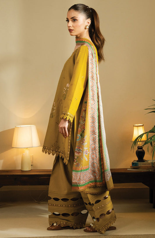 Faiza Faisal Embroidered Lawn Unstitched 3 Piece Suit - FNF-SS25-0405 Umara - FF25SSL - Mustard - Summer Collection