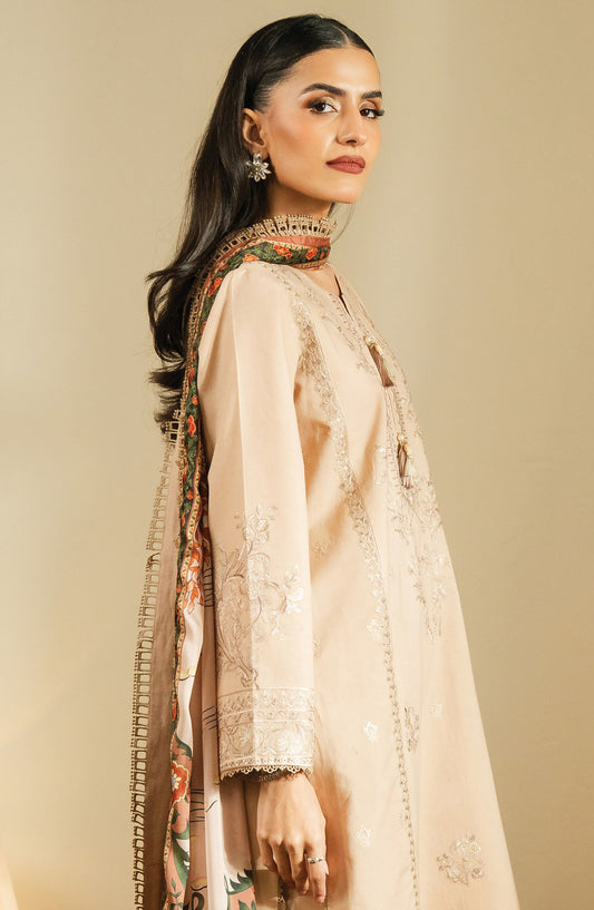 Faiza Faisal Embroidered Lawn Unstitched 3 Piece Suit - FNF-SS25-0406 Baha - FF25SSL - Beige - Summer Collection