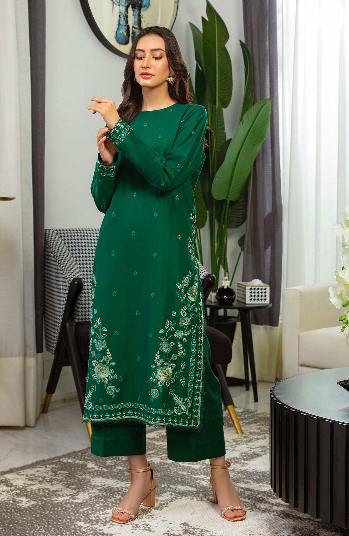 Muse Embroidered 2 Pc Pret Collection By TNG Store Forest (Dark Green)