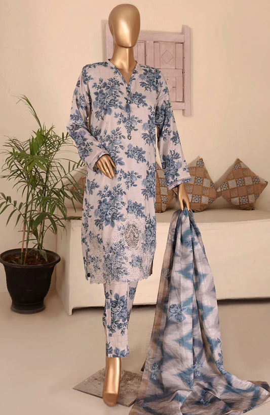Florence Festive RTW Printed Embroidered Raw Silk Collection 2024 - FRE-07 GREY & BLUE