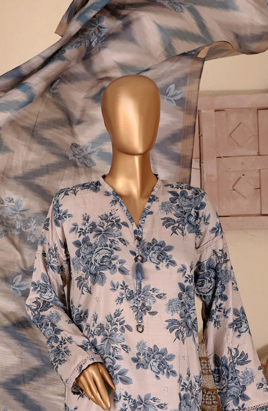Florence Festive RTW Printed Embroidered Raw Silk Collection 2024 - FRE-07 GREY & BLUE