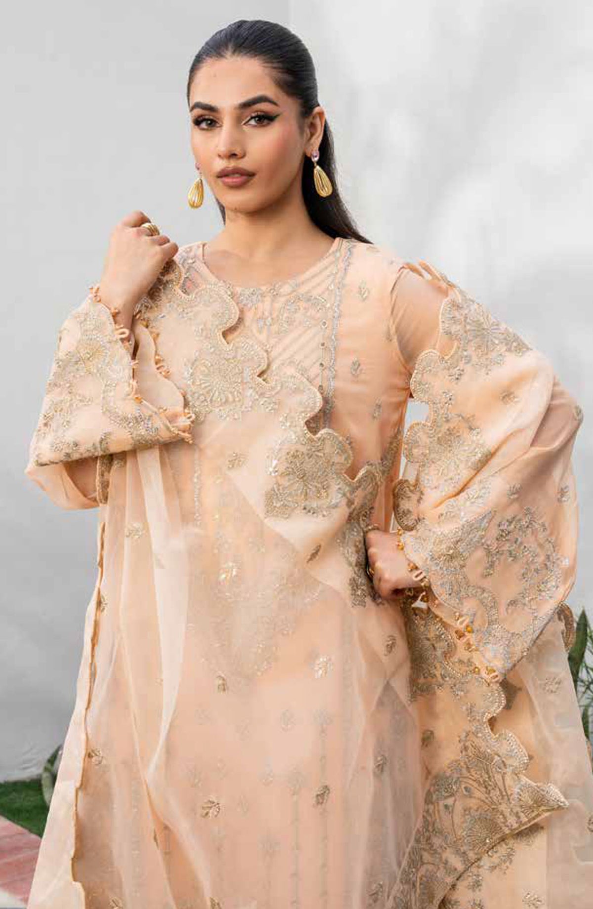 Tarz by Freesia Embroidered Luxury Chiffon Unstitched 3 Piece Suit - RADIN - MNM25TRF - FW-40049 - Orange - Festive Collection
