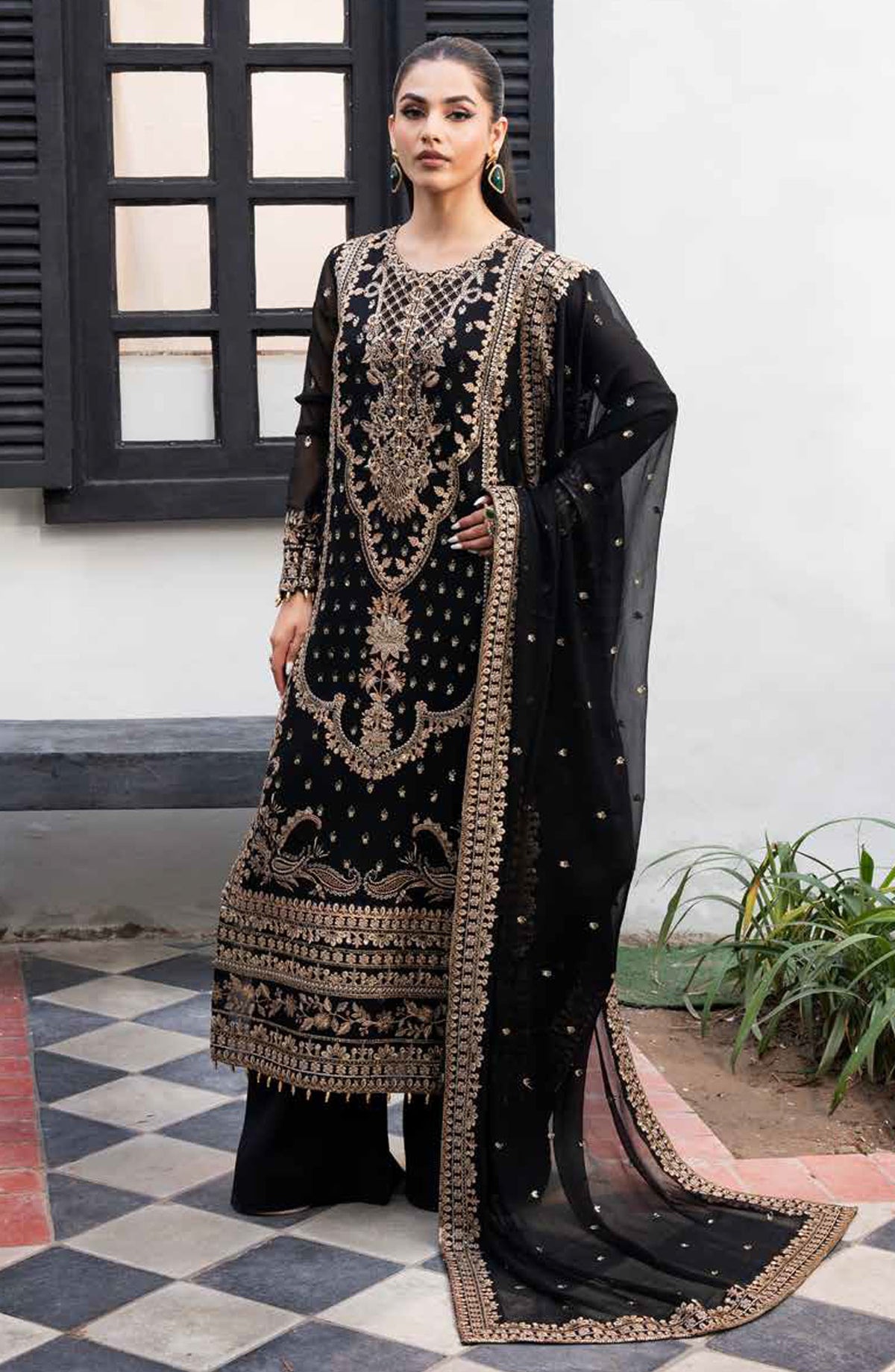 Tarz by Freesia Embroidered Luxury Chiffon Unstitched 3 Piece Suit - ARASH - MNM25TRF - FW-40050 - Black - Festive Collection