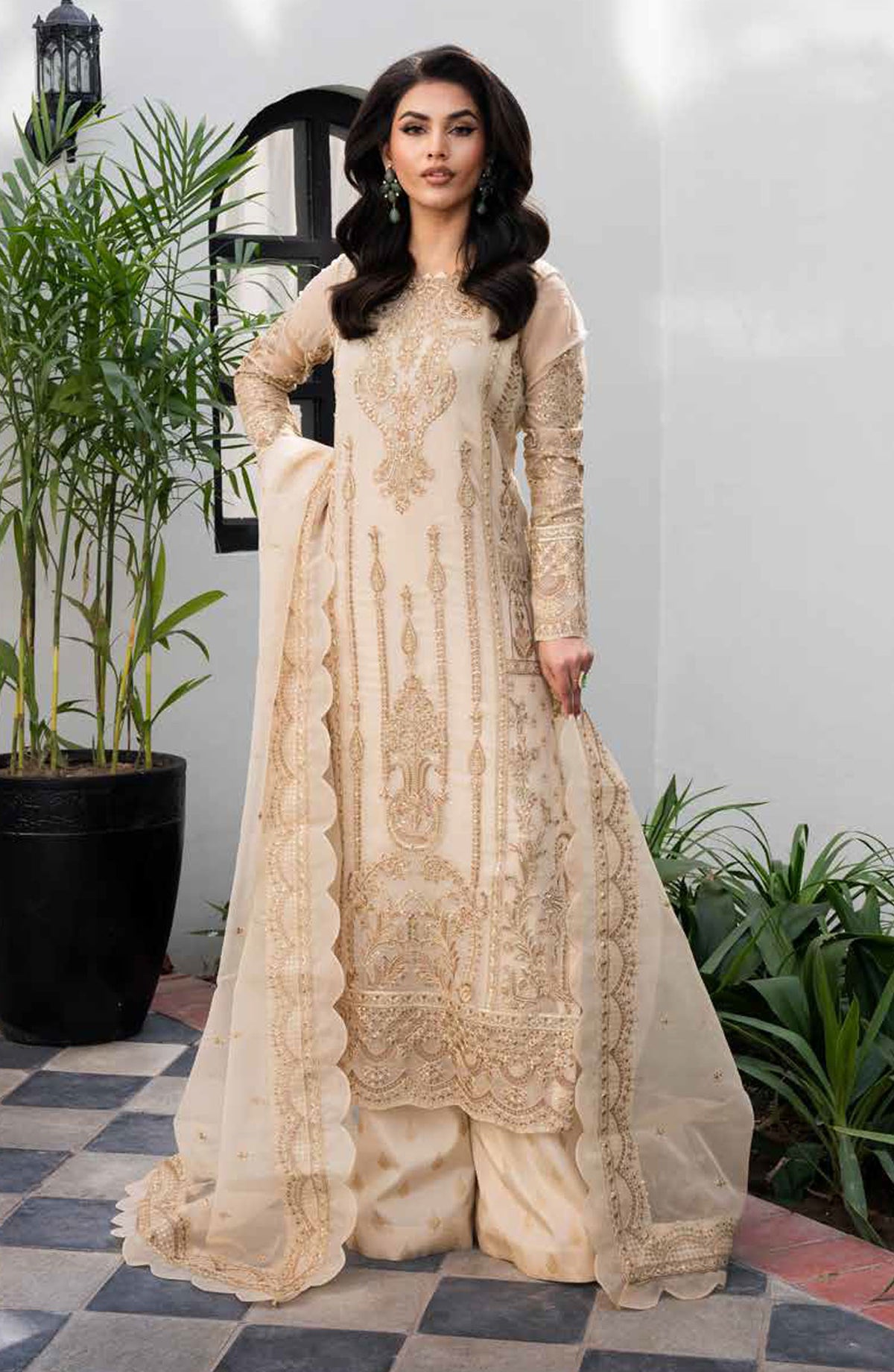 Tarz by Freesia Embroidered Luxury Chiffon Unstitched 3 Piece Suit - BARDIA - MNM25TRF - FW-40048 - Peach - Festive Collection