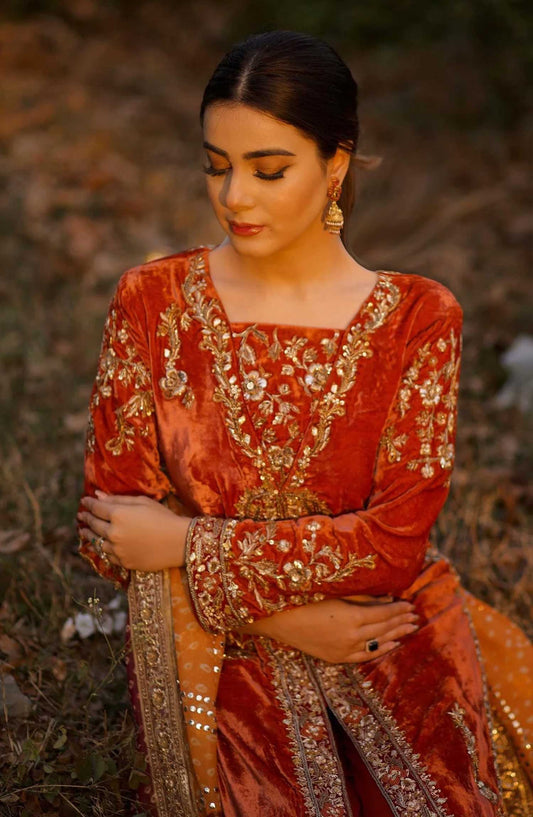 Hues Atelier Embroidered Velvet 3 Piece - French Dynasty - HA25LF - Maroon - Festive Collection