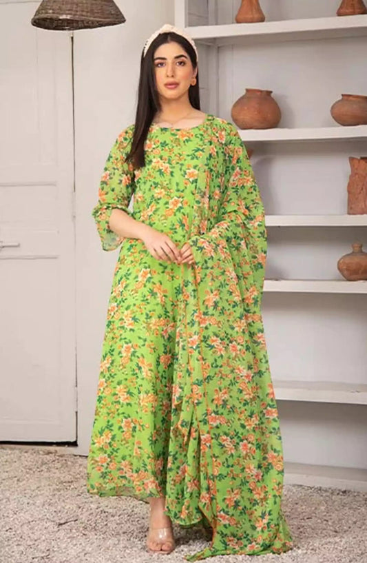 Ethereal Patels Stitched Collection By Nazmina - FRT-11 Pea green bird