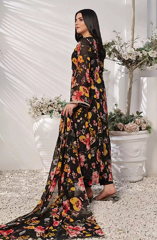 Noor Jahan Festive Stitched Collection By Nazmina - FRT-69 Charcoal charm flowy dress