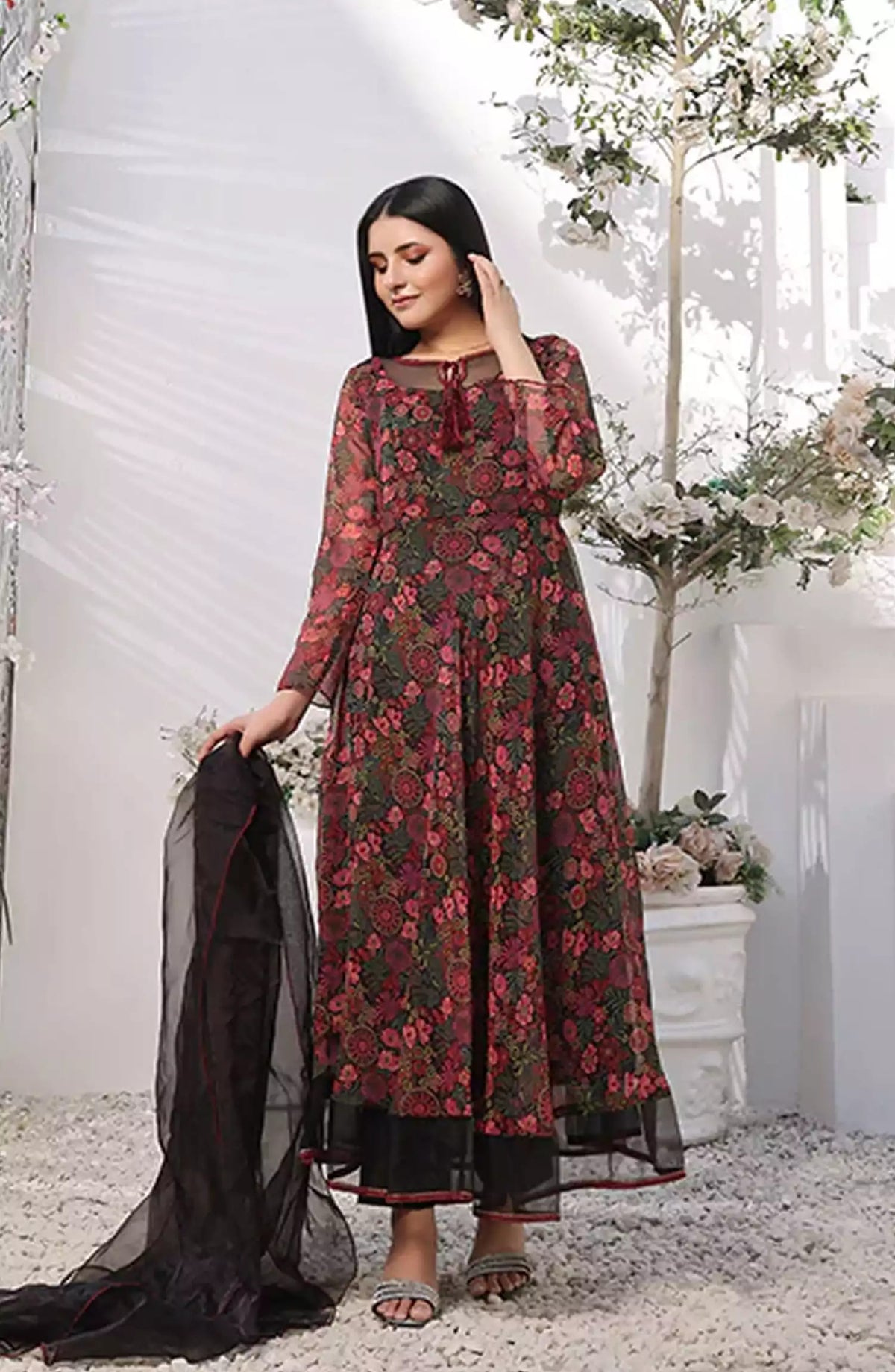 Noor Jahan Festive Stitched Collection By Nazmina - FRT-71 Dark Orchid Floral