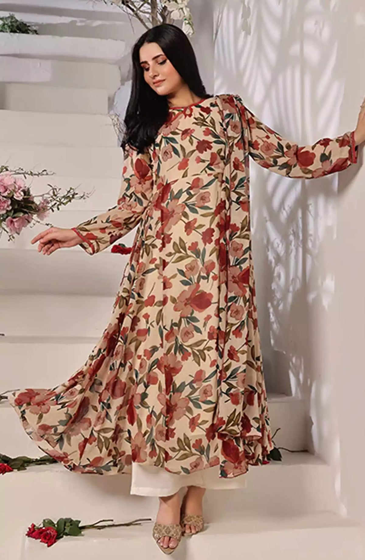 Noor Jahan Festive Stitched Collection By Nazmina - FRT-74 Calico flowers dress