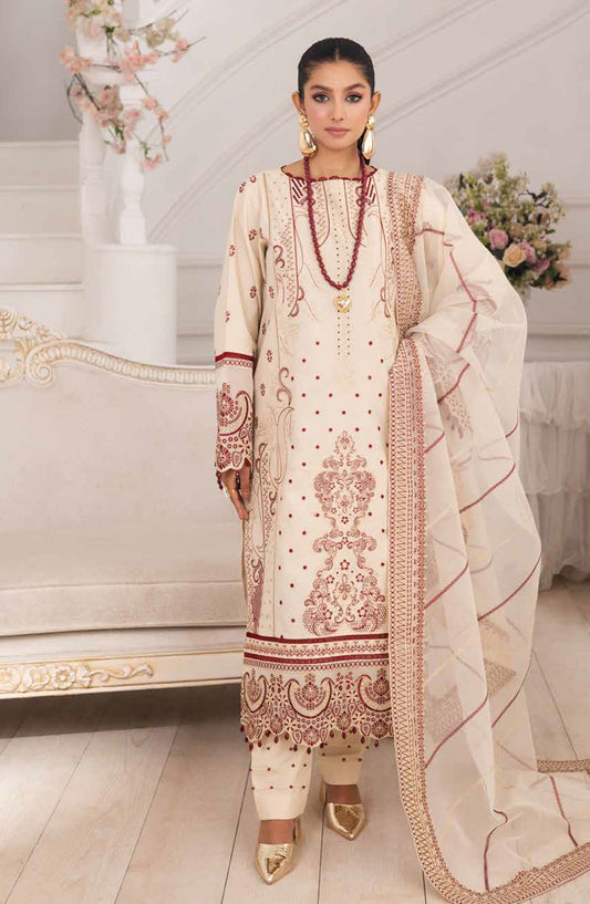 Mira by Freesia Embroidered Lawn Unstitched 3 Piece Suit - FS-50098 Behnaz - MNM25MLL - Off White - Summer Collection